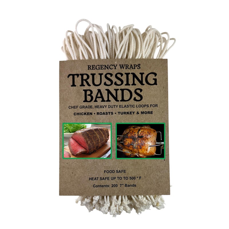 Regency Wraps Trussing Bands, 7" Cotton Elastic Poultry Loops, Pack of 200, Oven and Food Safe for Making Rotisserie Chicken, Roasting Turkey, Forming Roasts - Image 1